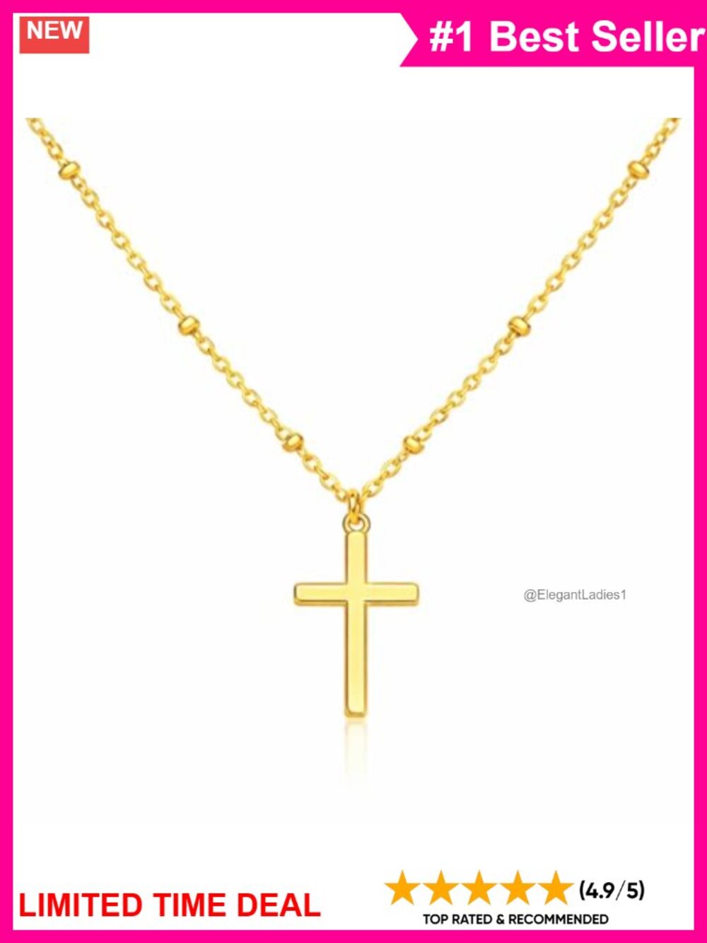 Petite 14k Gold Cross Necklace Minimalist Crucifix Pendant 50cm Chain